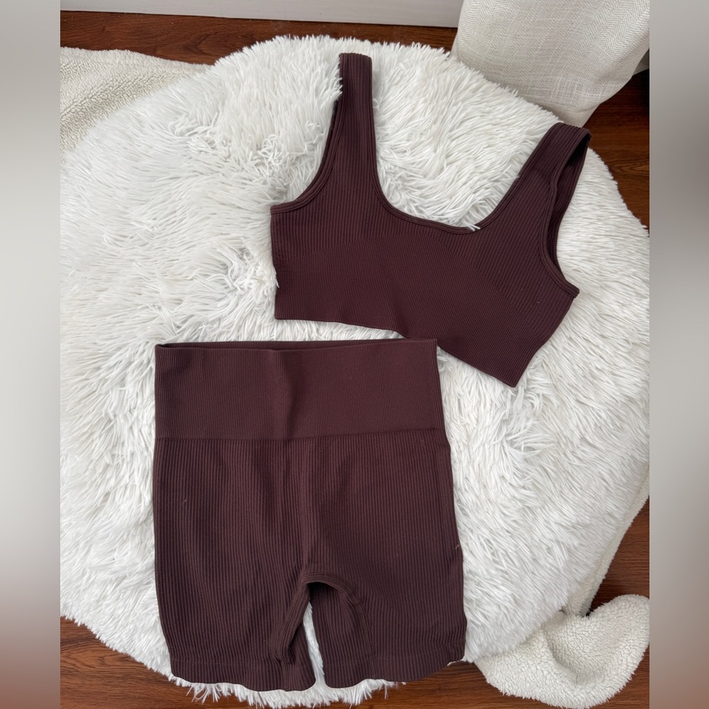 Pacsun Brown Ribbed Tank and Short Set